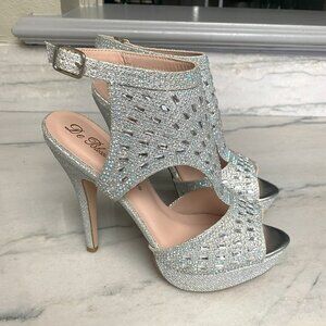 De Blossom Collection Vice-169 Silver Glittery Women’s Heels Size 7-1/2